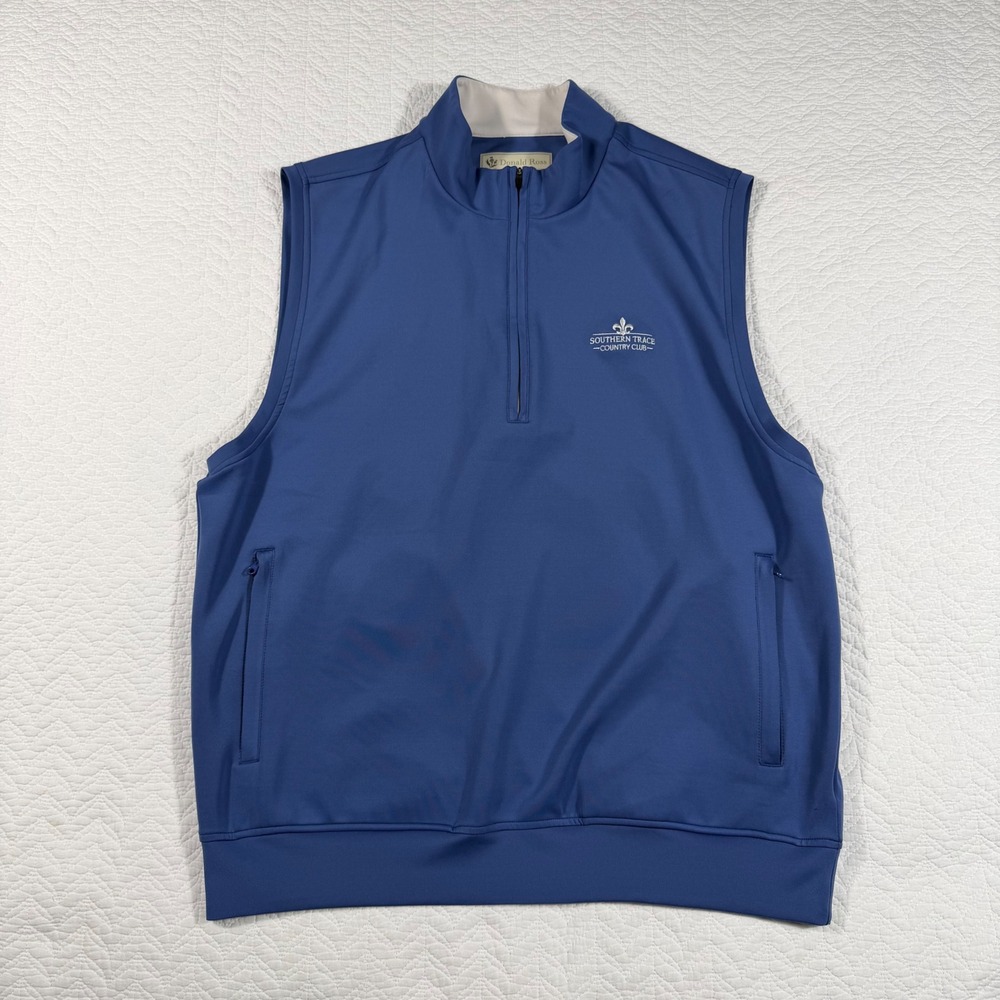 Donald Ross‎ Mens XL Blue Quarter Zip Golf Vest Southern Trace Country Club EUC